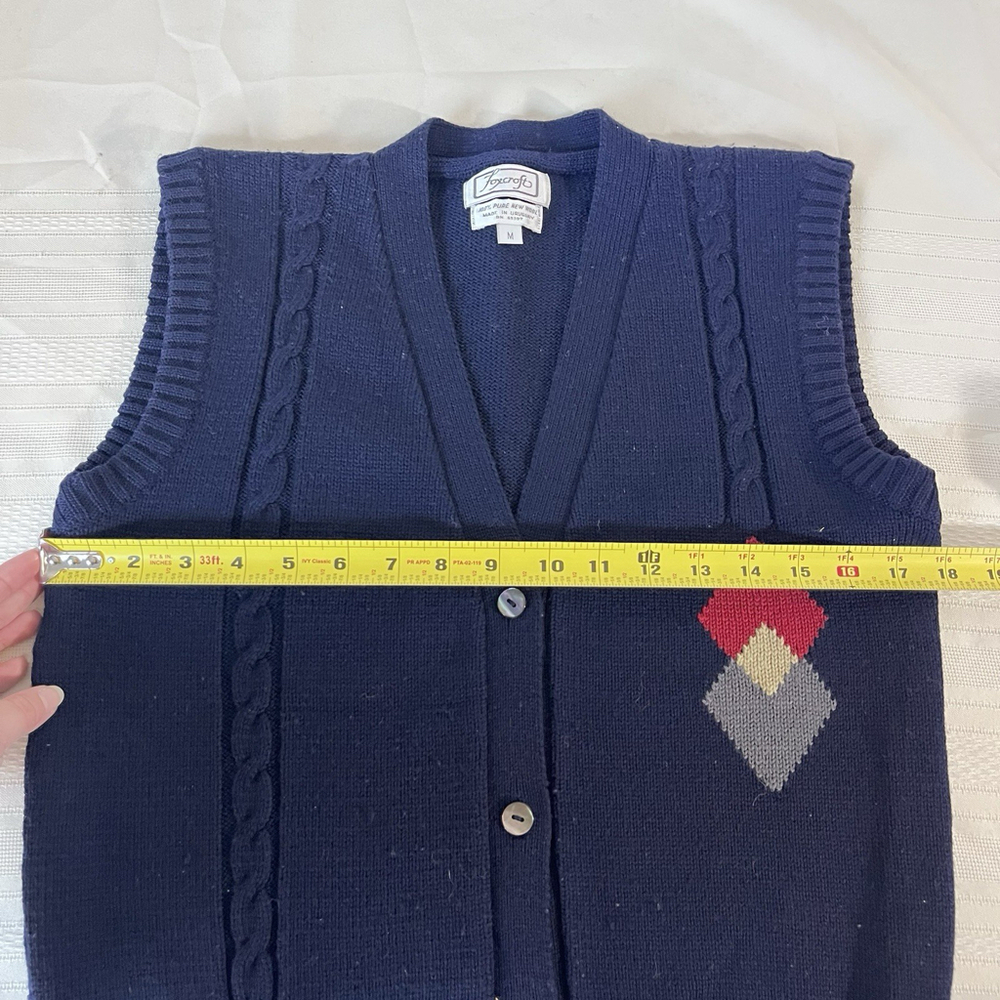 Vintage Foxcroft Virgin Wool Blue Preppy Medium Men’s Sleeveless Vest Academic - Picture 5 of 11